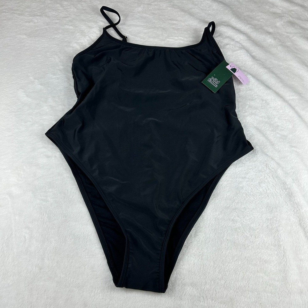Wild Fable One Piece Swimsuit Womens L(12-14) Black Extra High Leg Cheeky Swim